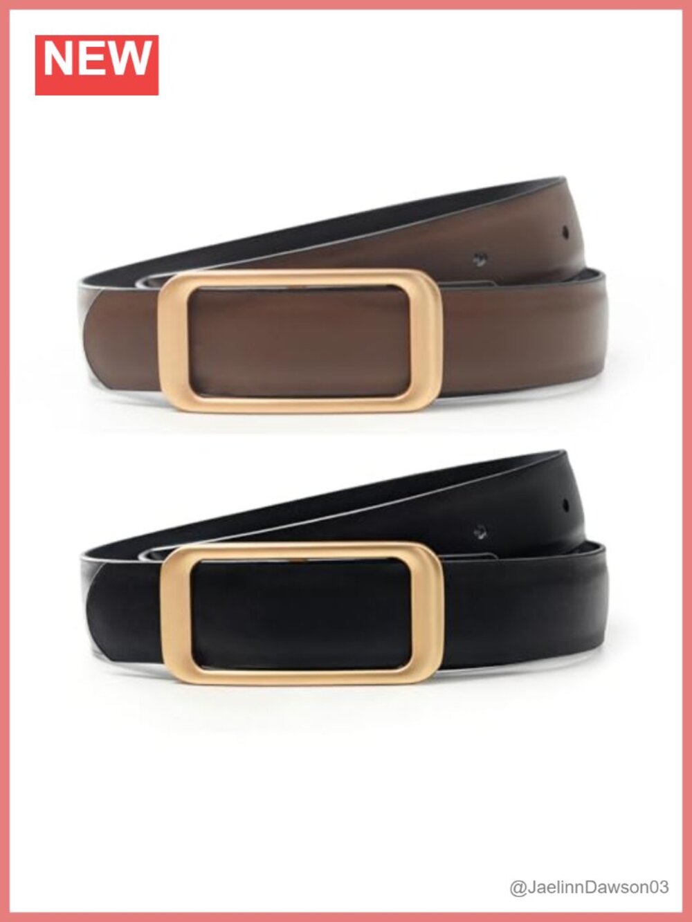 Genuine Leather Reversible Belt Gold Buckle Thin Fashion Waist Belt